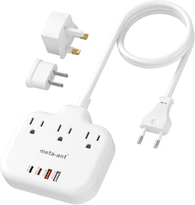 meta-ant PD30W front view showing three AC outlets and USB ports for multi-device charging