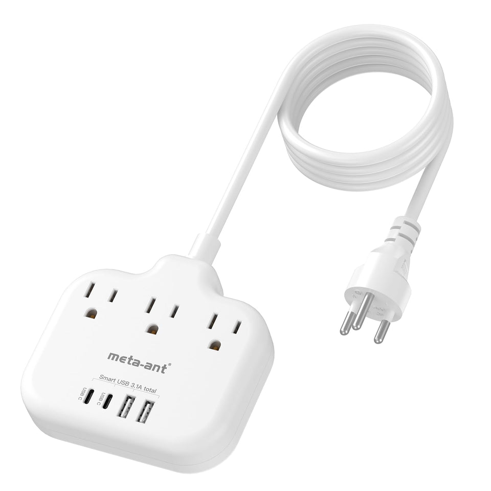 meta-ant thailand power adapter 3 us outlets and 4 usb ports for travel charging