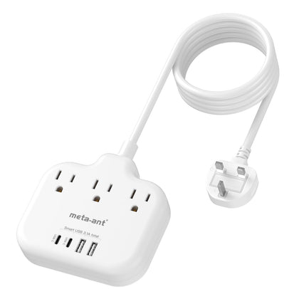 meta-ant Type G travel adapter front view for UK compatibility.