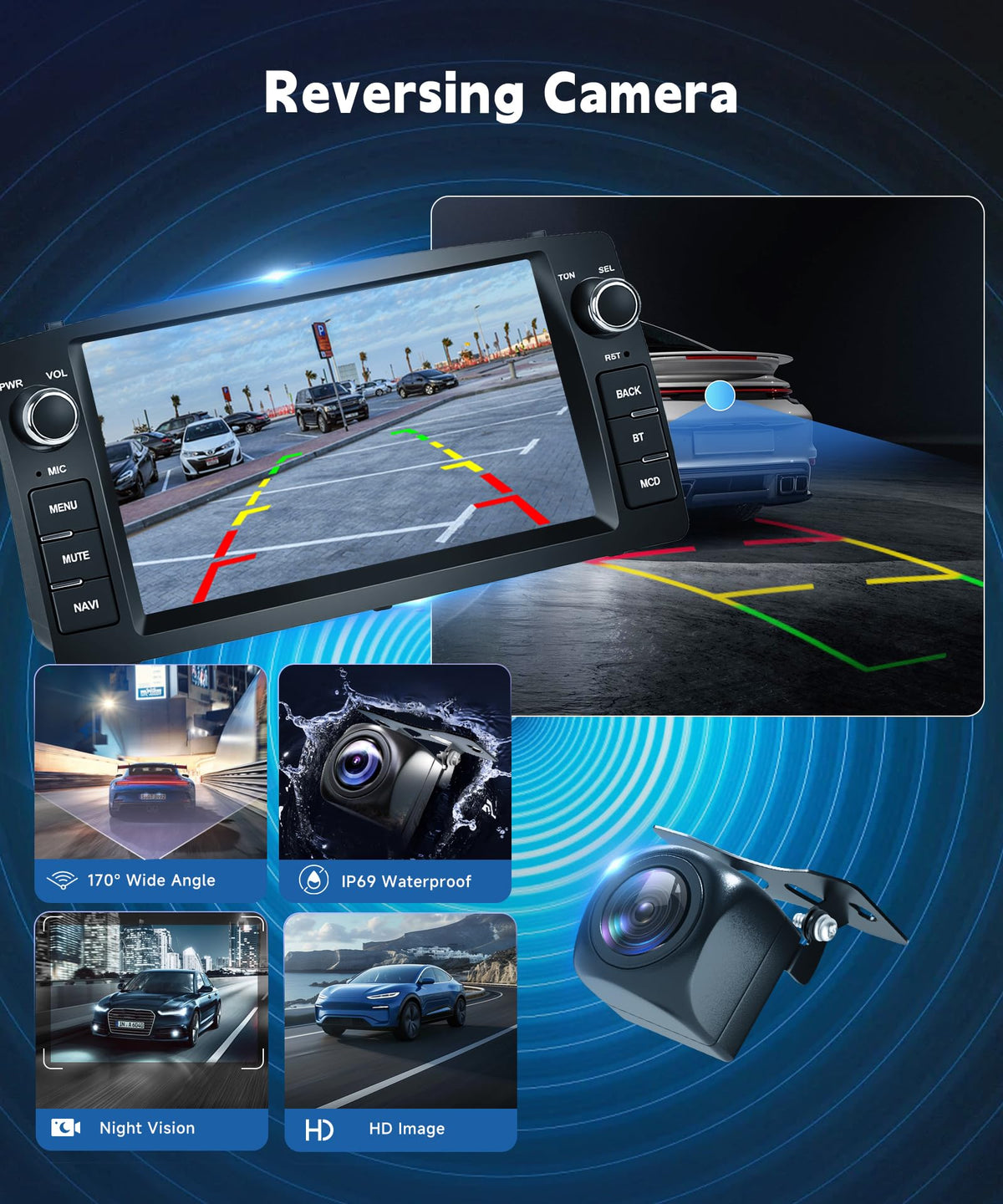 METEESER 1080P backup camera with night vision for safer reversing.
