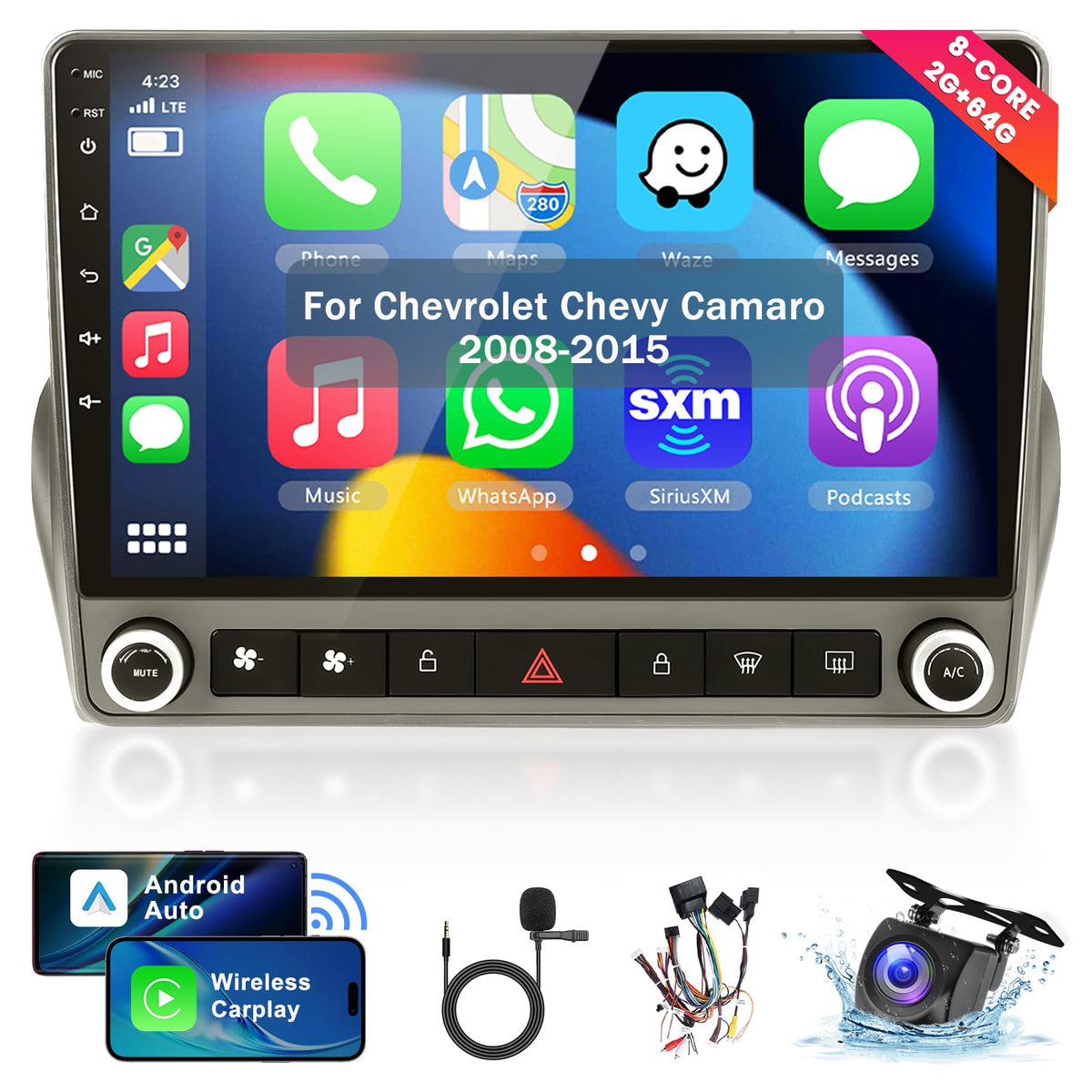 METEESER 5G WiFi Android 15 car stereo for Camaro 2008–2015 with seamless connectivity.
