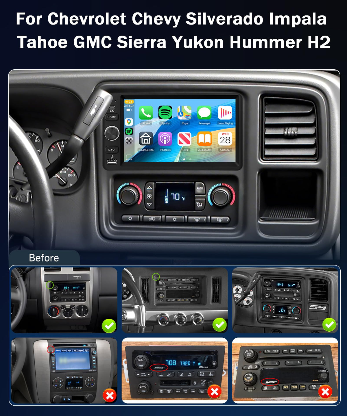 METEESER IPS screen 7 inch display for Chevy trucks improves visibility touch control