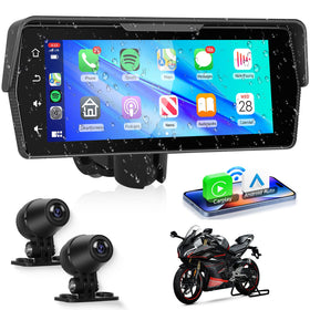 METEESER motorcycle dash cam front view with IP67 waterproof build and 120-degree angle.