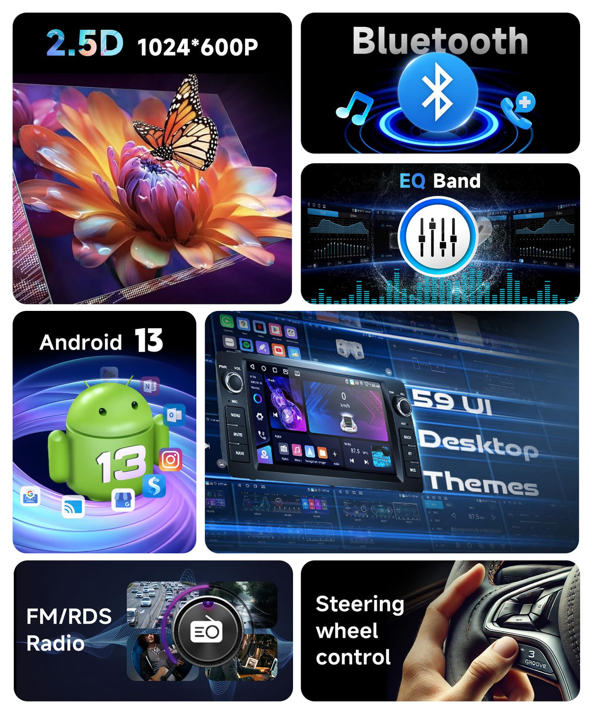 METEESER steering wheel controls and customizable UI themes support safer operation.