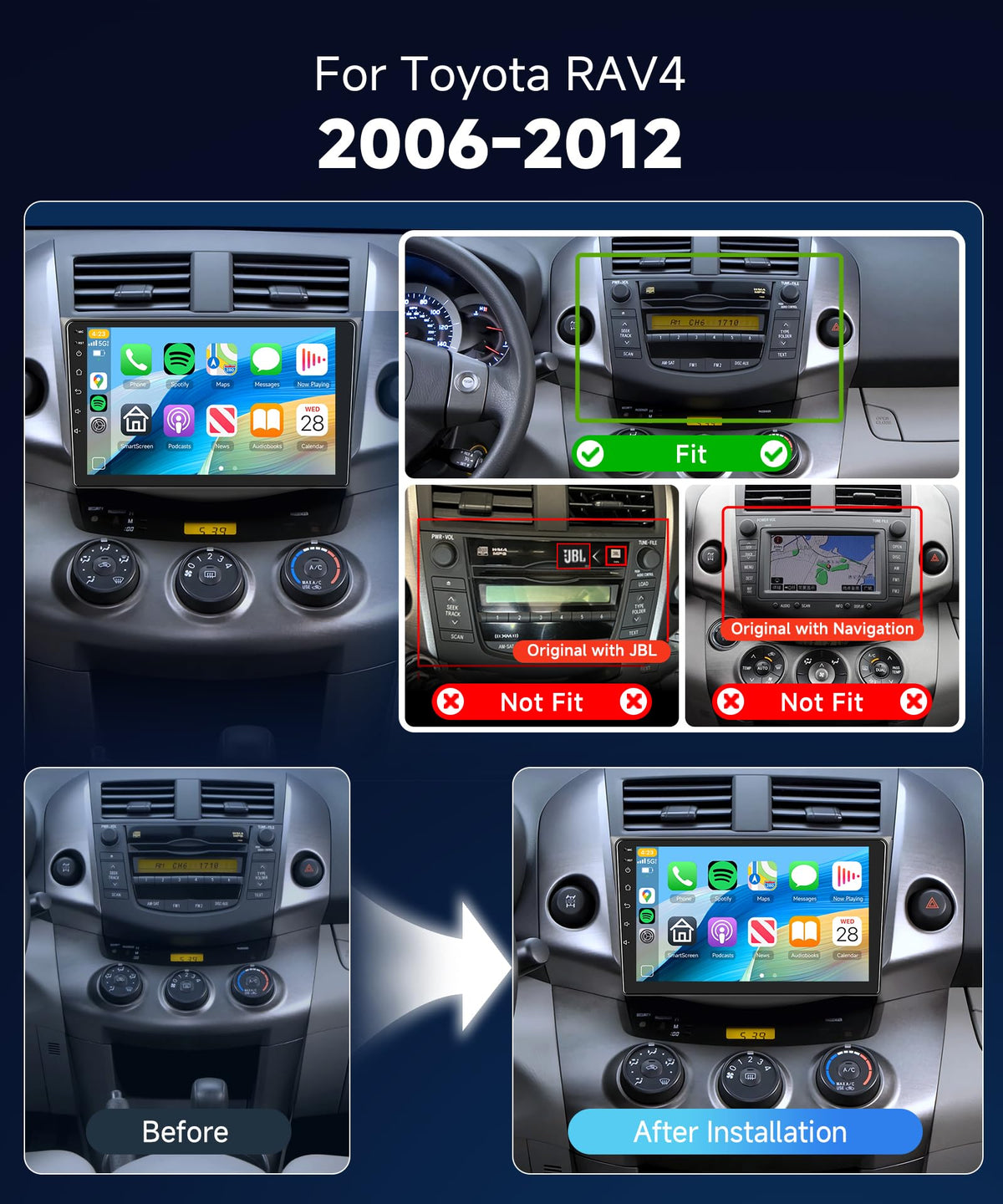 METEESER wireless CarPlay/Android Auto in Toyota RAV4 for hands-free control