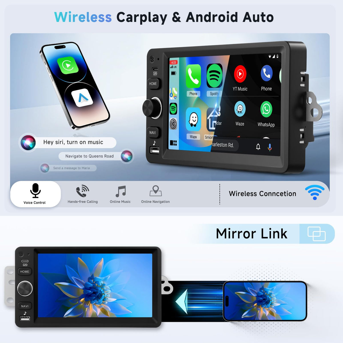 METEESER wireless CarPlay display enabling seamless iPhone integration.