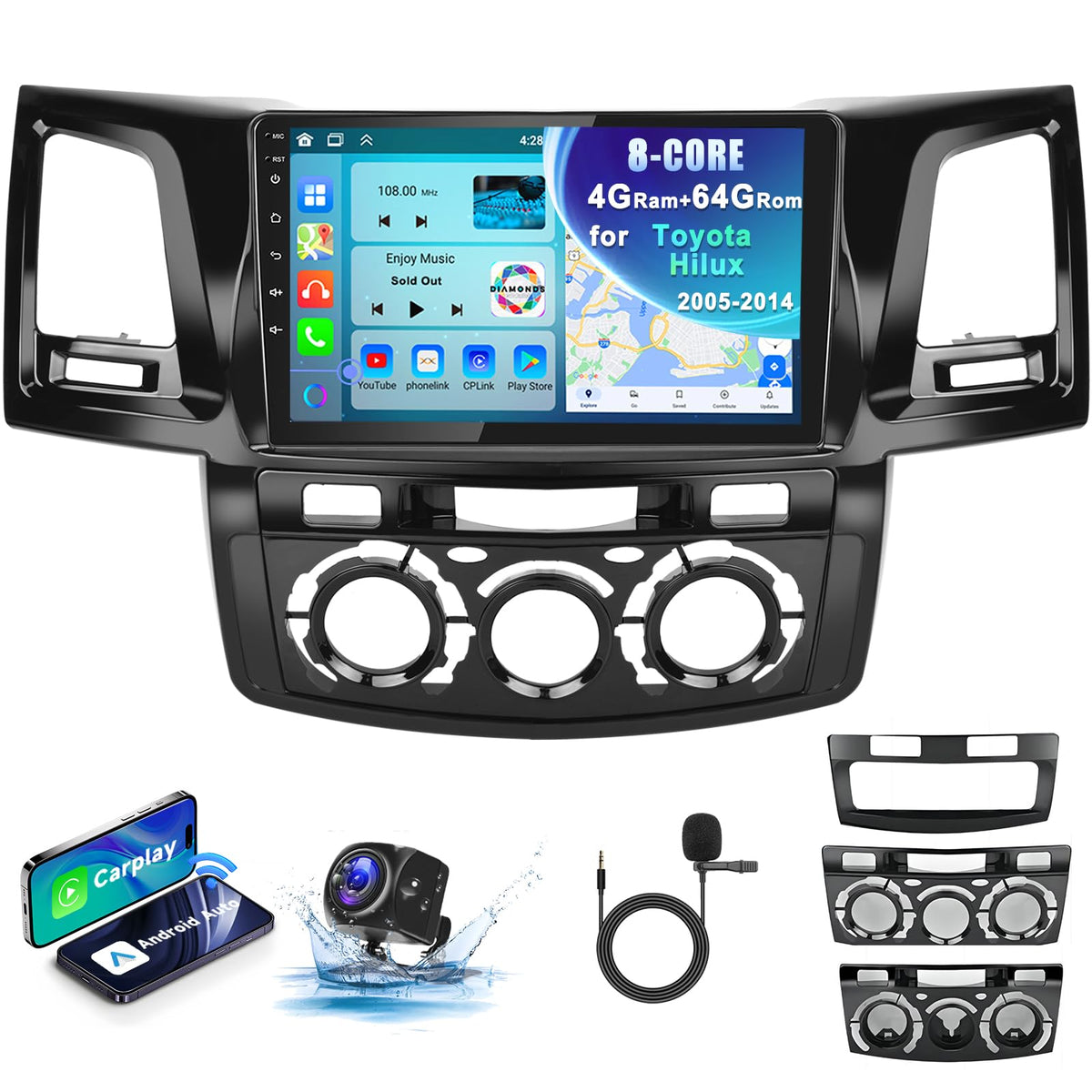 METEESER Hilux 9-inch IPS display renders crisp visuals for easy navigation.