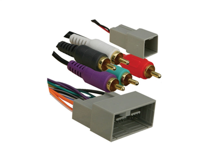 Metra 70-1730 front harness connector showing plug and RCAs, enables clean installation