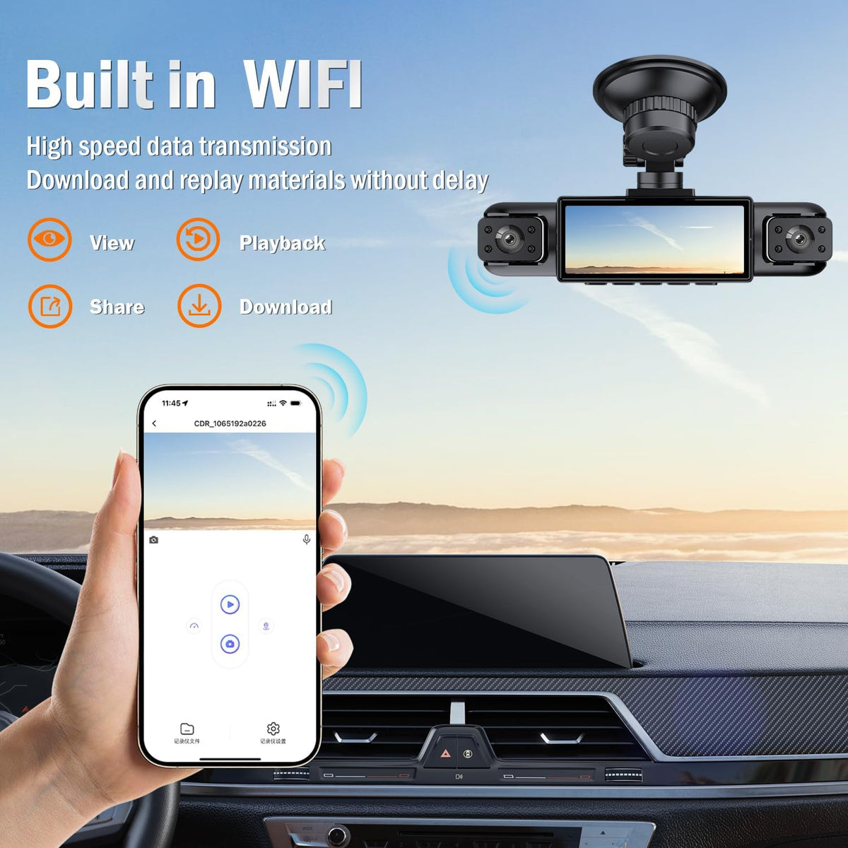 METRICSQUARE rear camera mounted on trunk with bracket showing rear coverage benefit: clear back view