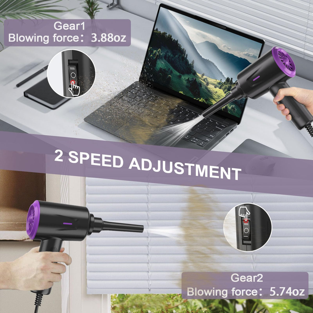 Meudeen Air Duster airflow nozzle concentrates powerful air for keyboard cleaning