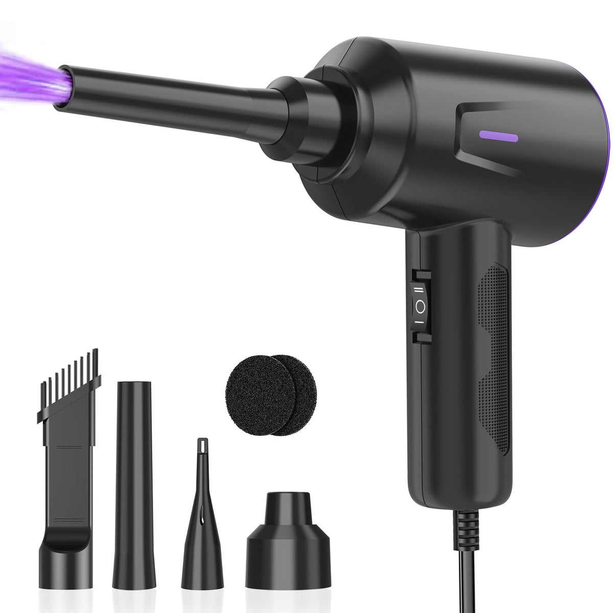 Meudeen Air Duster side view showing compact design for easy desktop cleaning