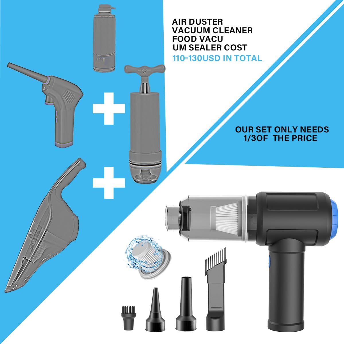 Meudeen Air Duster vacuum mode for debris pickup in small gaps