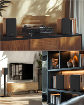MEVOSTO wood finish, knobs, and remote provide easy, elegant control.