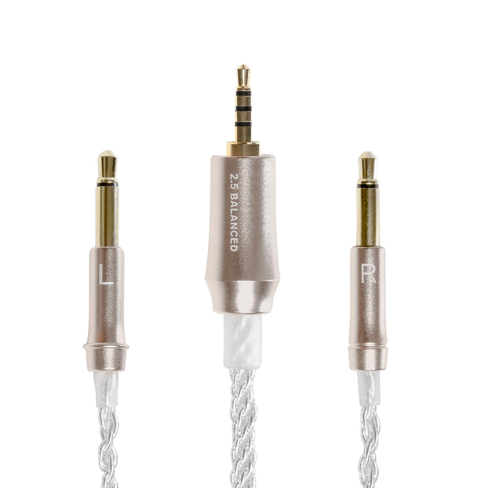 Meze Audio 99 Series silver-plated upgrade braided cable close-up for brighter, more detailed audio.