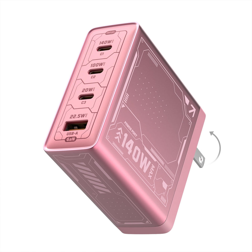MFish E-Rhino 140W charger with foldable plug for travel convenience
