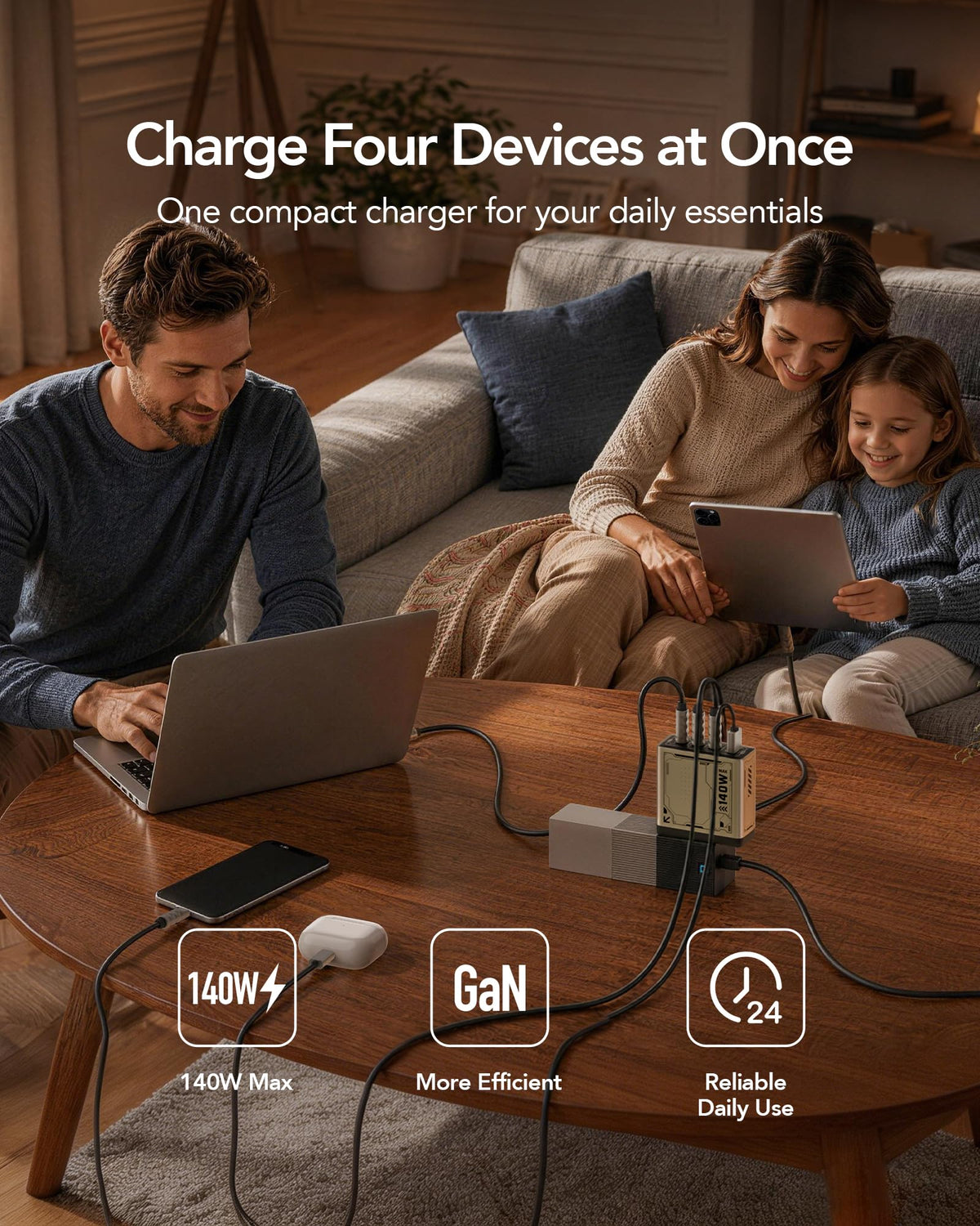 Foldable plug design of Mfish E-Rhino 140W charger for travel convenience