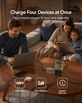 Foldable plug design of Mfish E-Rhino 140W charger for travel convenience