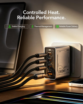 Compact Mfish E-Rhino 140W charger as travel-ready power hub
