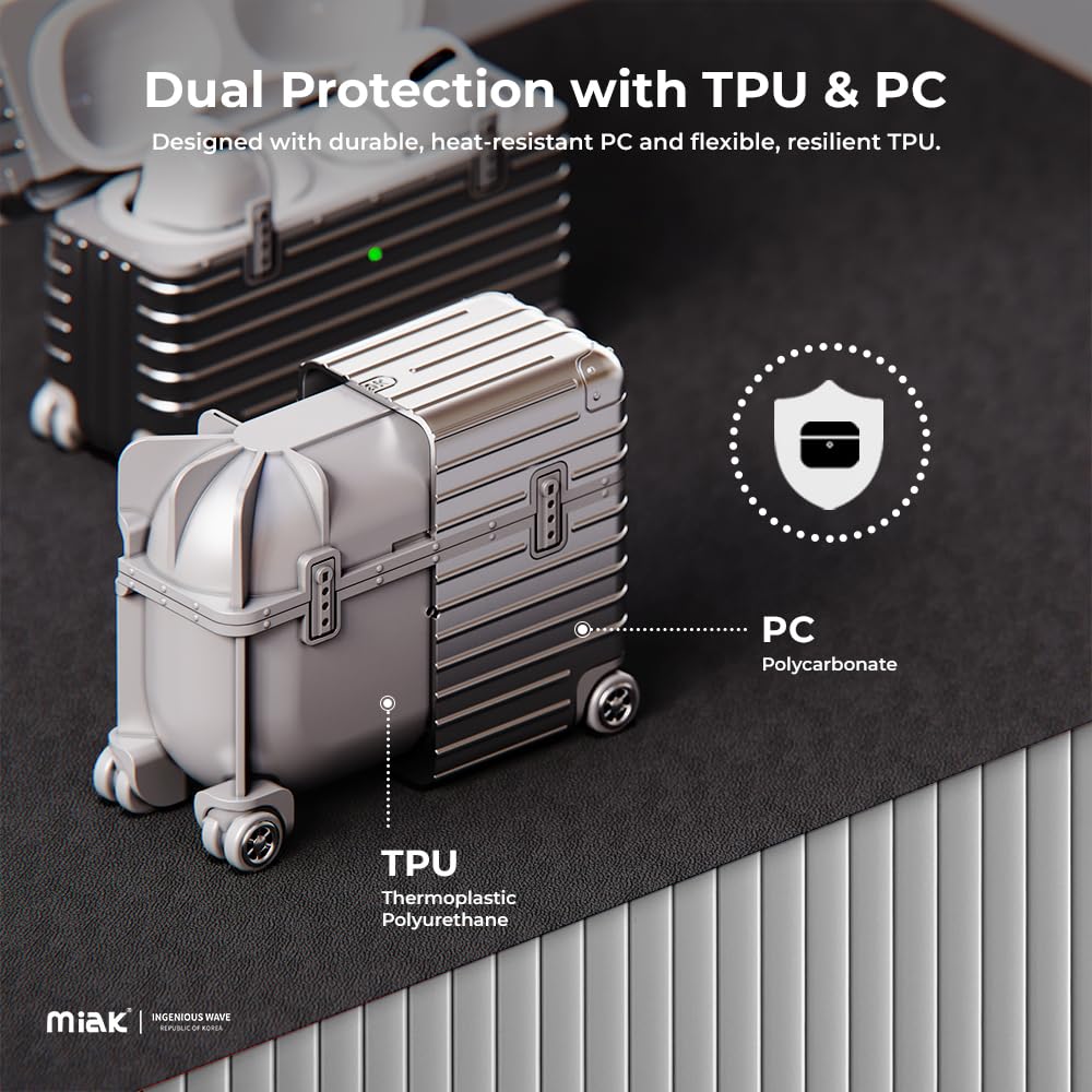 Miak AirPods Pro 3 case exterior is shockproof and scratch-resistant for travel.