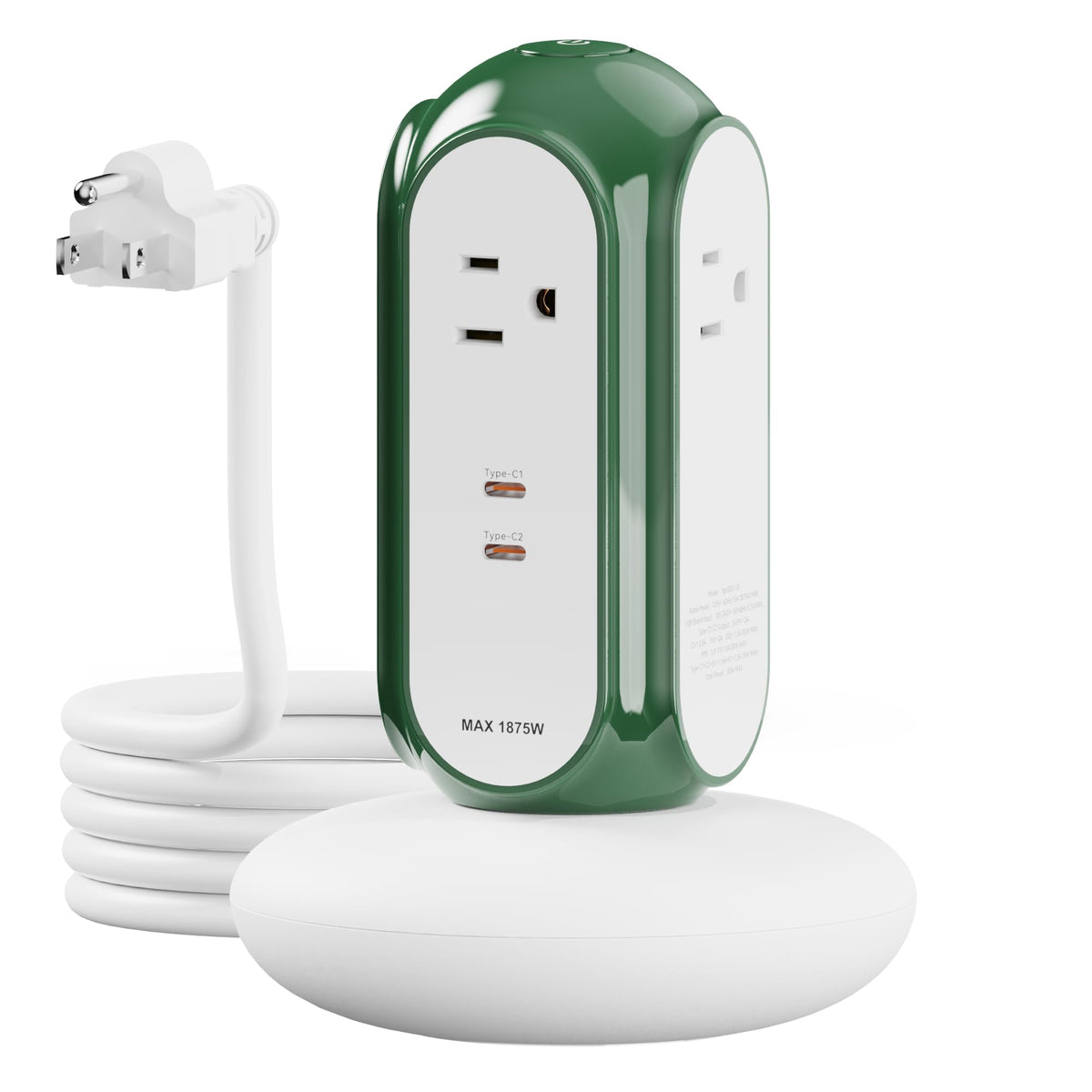 MiaoLab power strip tower with USB-C ports delivering fast charging for laptops and phones.