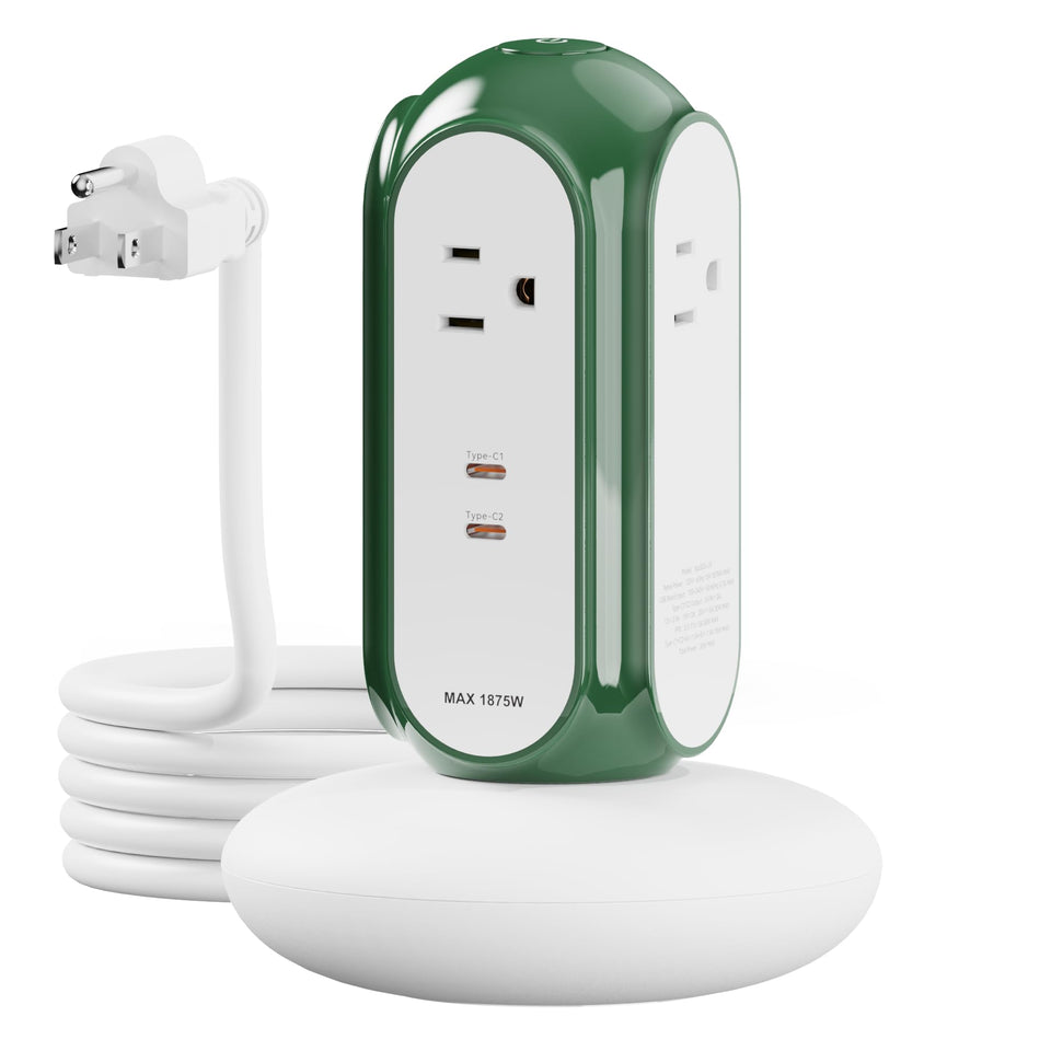 MiaoLab power strip tower with USB-C ports delivering fast charging for laptops and phones.