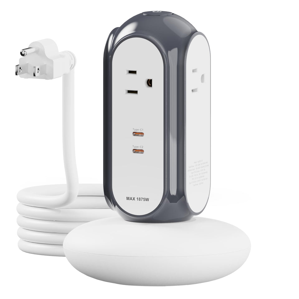 MiaoLab power strip tower with two USB-C ports delivering fast charging on a desk