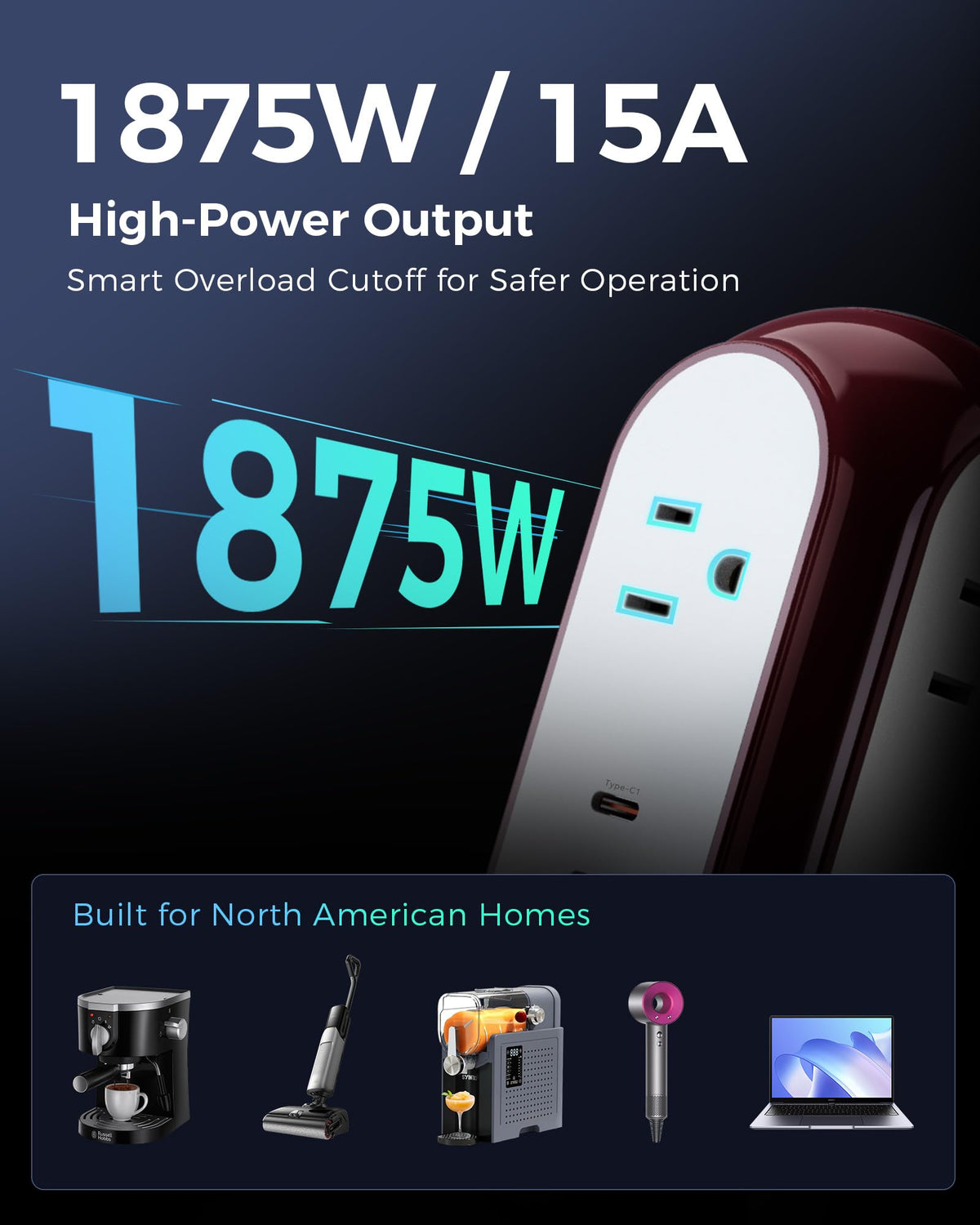 MiaoLab power strip tower 6.6ft cord enables flexible desk setup.