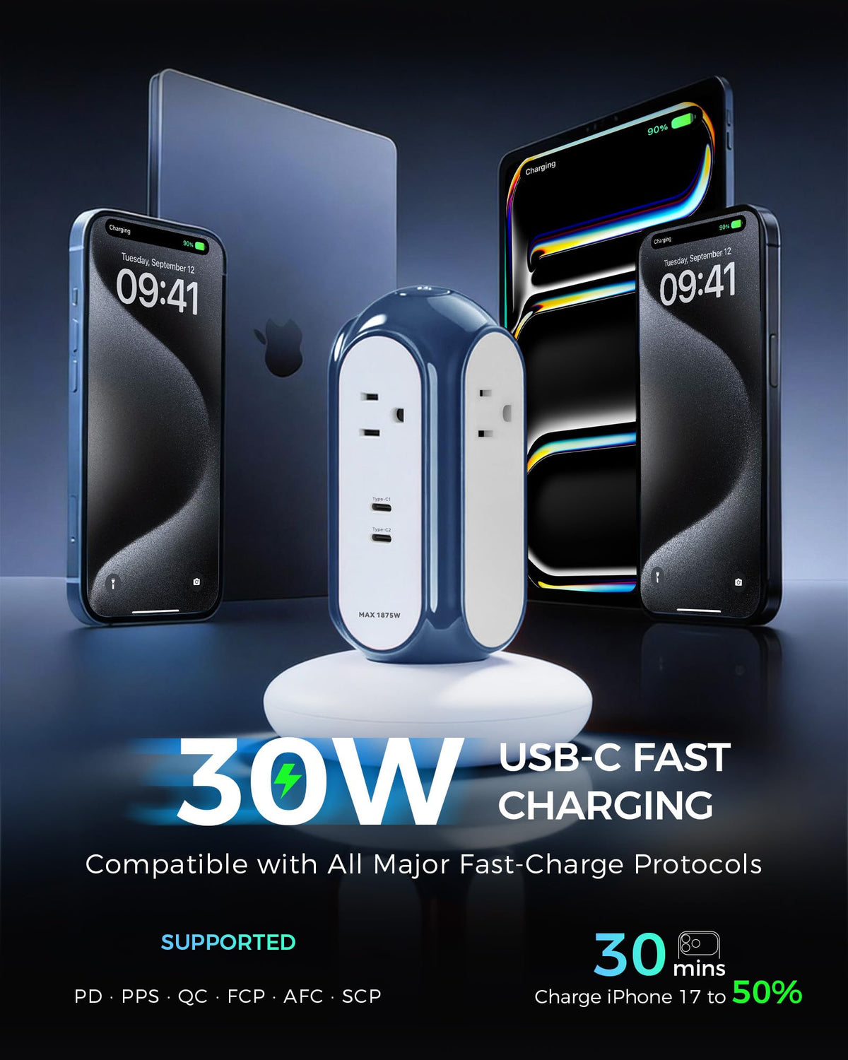 MiaoLab tower shows four AC outlets to reduce plug crowding