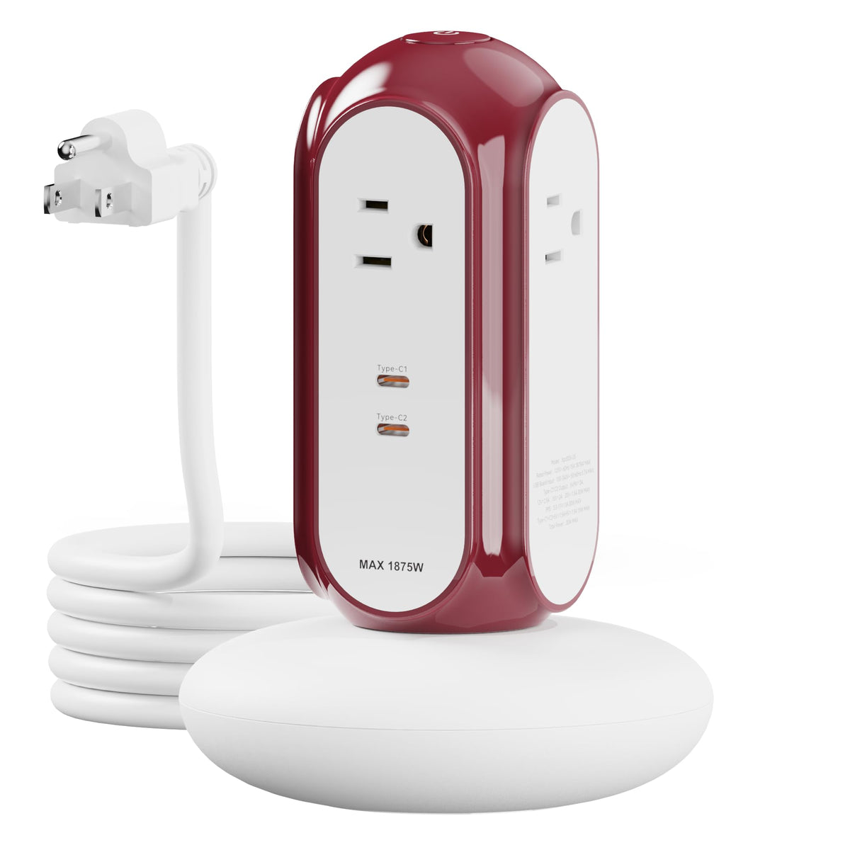 MiaoLab power strip tower front view shows compact, space-saving charging hub.