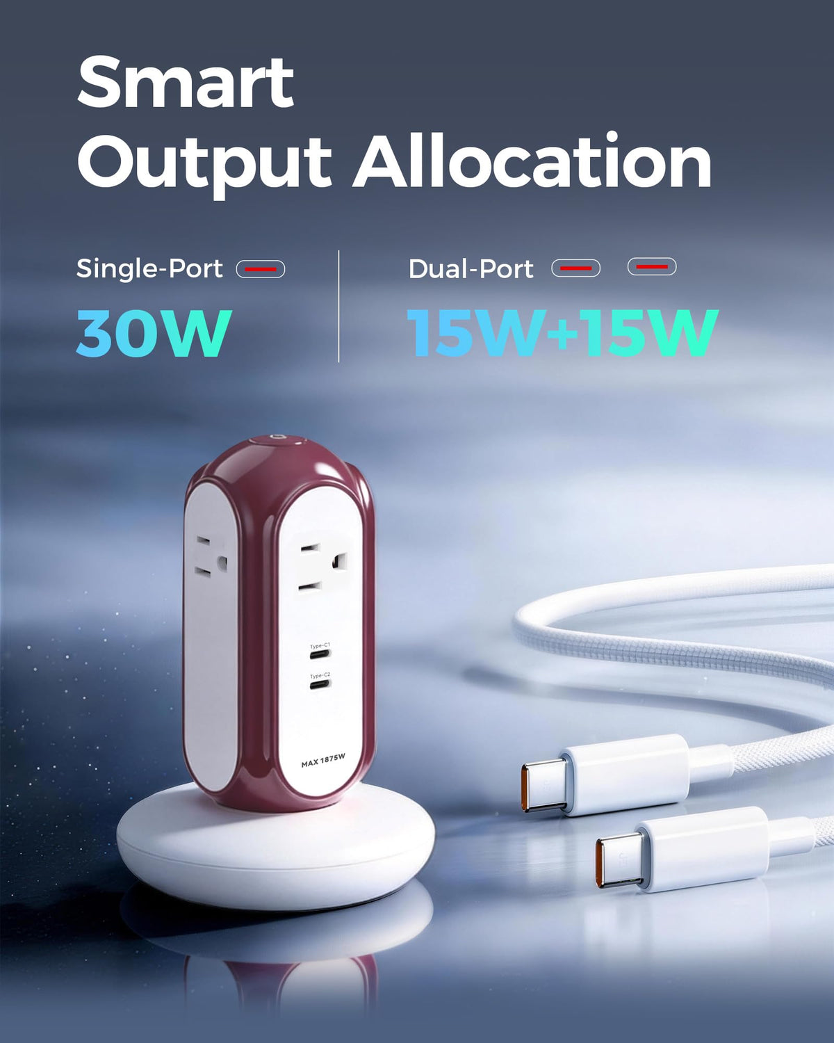 MiaoLab power strip tower vertical outlets reduce desk plug crowding.