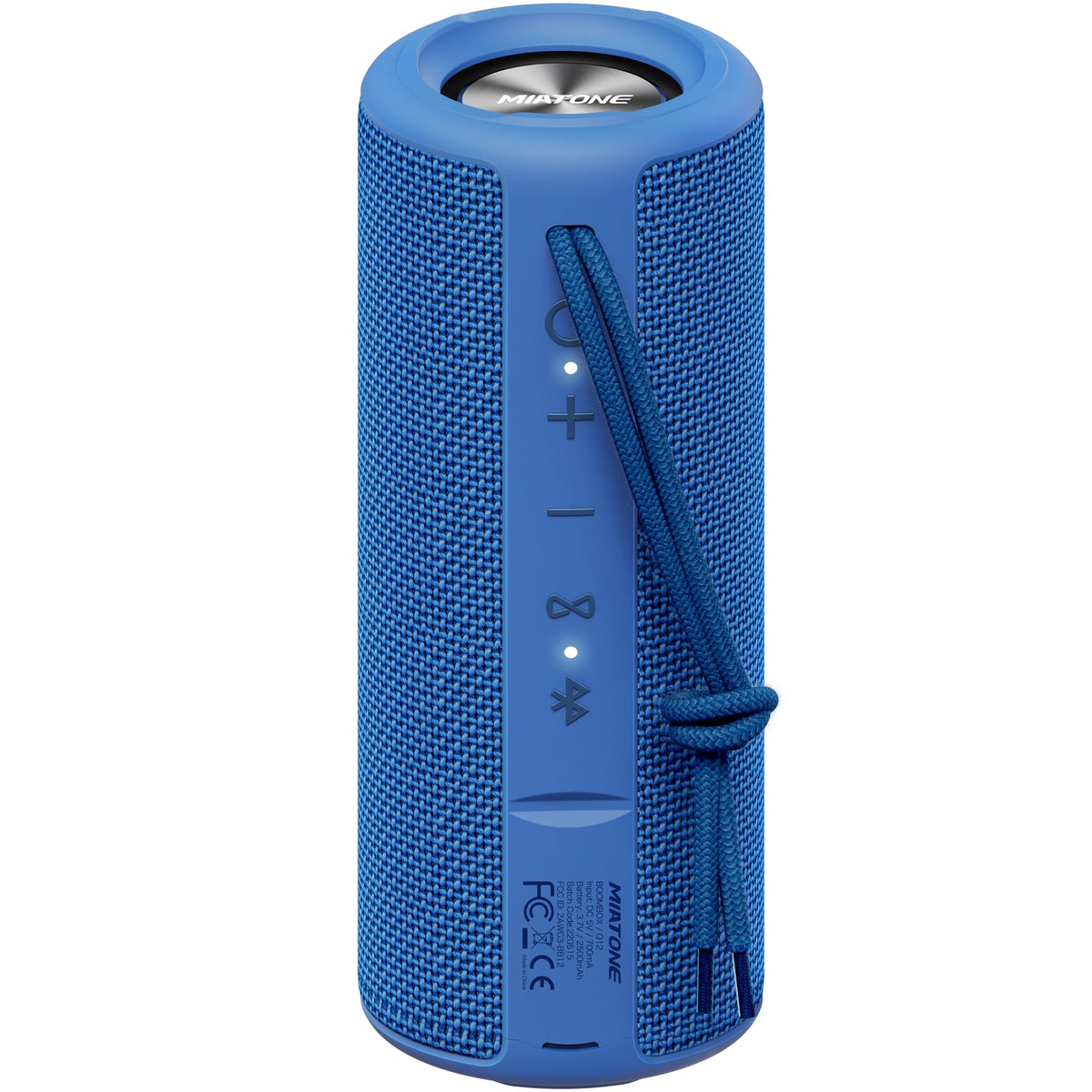 MIATONE blue speaker front view showing design and true-power sound benefit