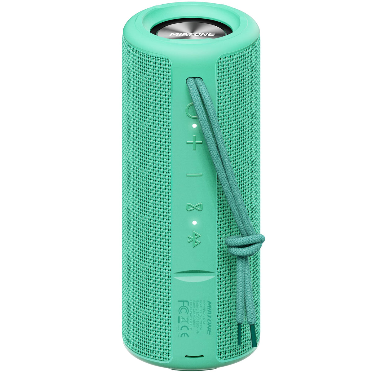 MIATONE boombox front view showing speaker grille and green finish for clearer listening
