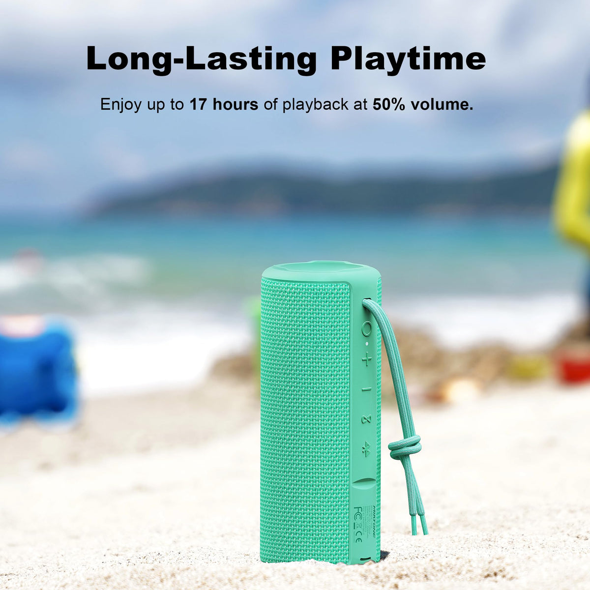 MIATONE held in hand to show size and portability for convenient transport