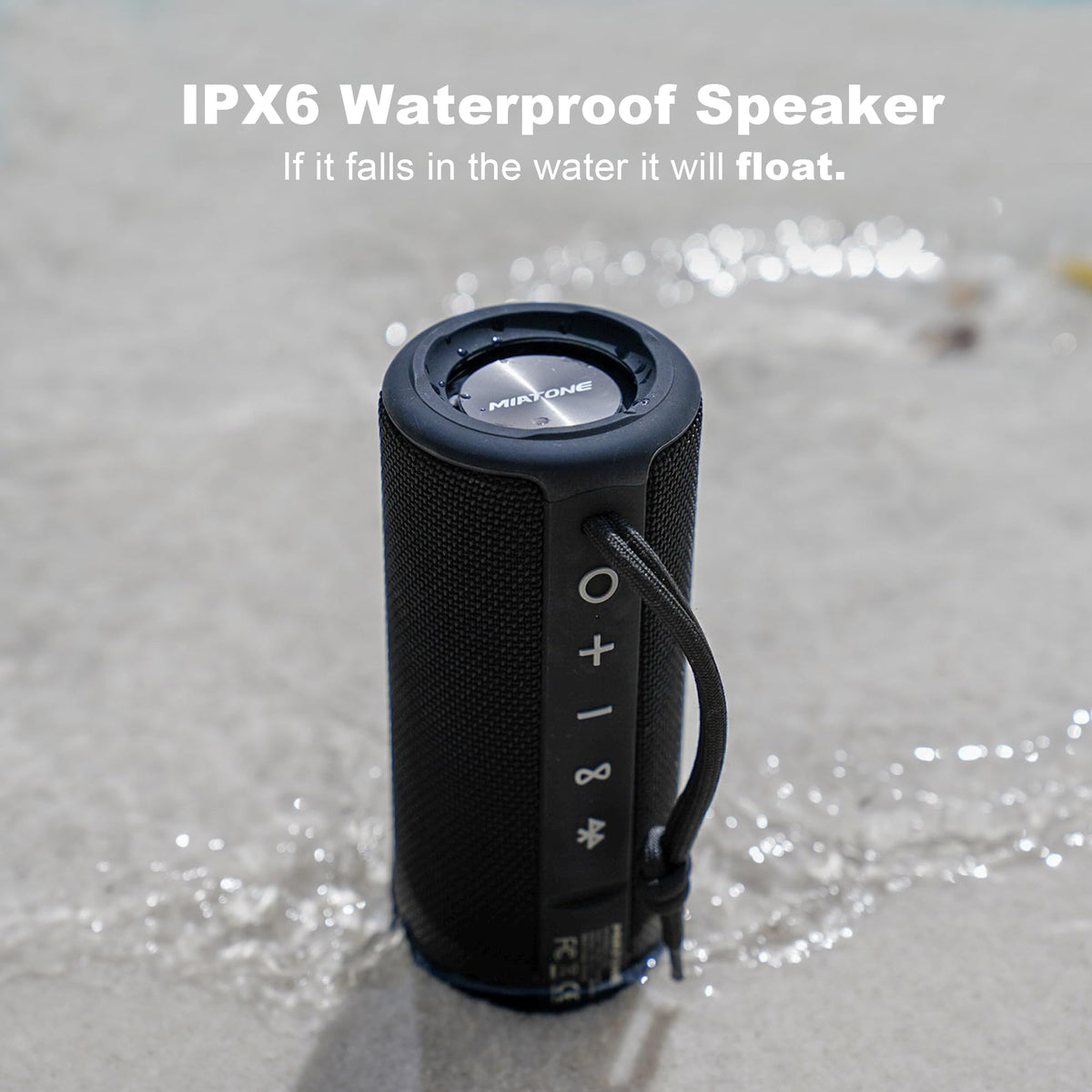 MIATONE speaker poolside illustrating outdoor water-resistant use