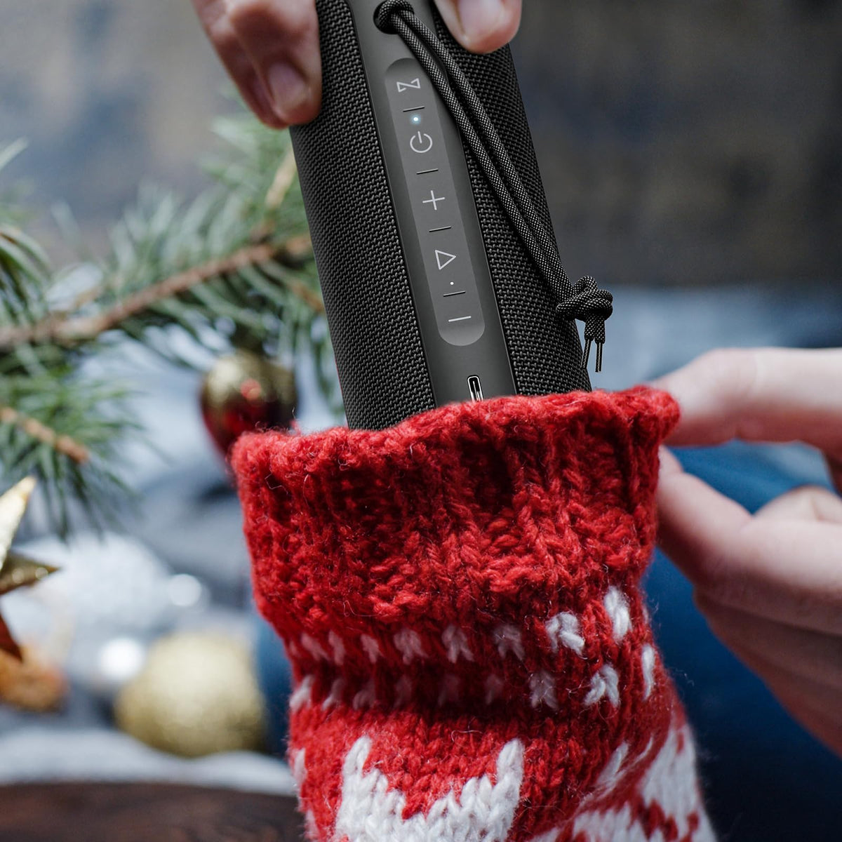 MIATONE next to backpack illustrating portable 24-hour battery advantage