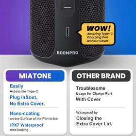 MIATONE two speakers paired via TWS showing expanded stereo sound