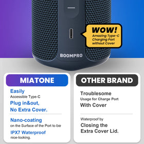 MIATONE USB-C charge port close-up enabling fast, reversible charging