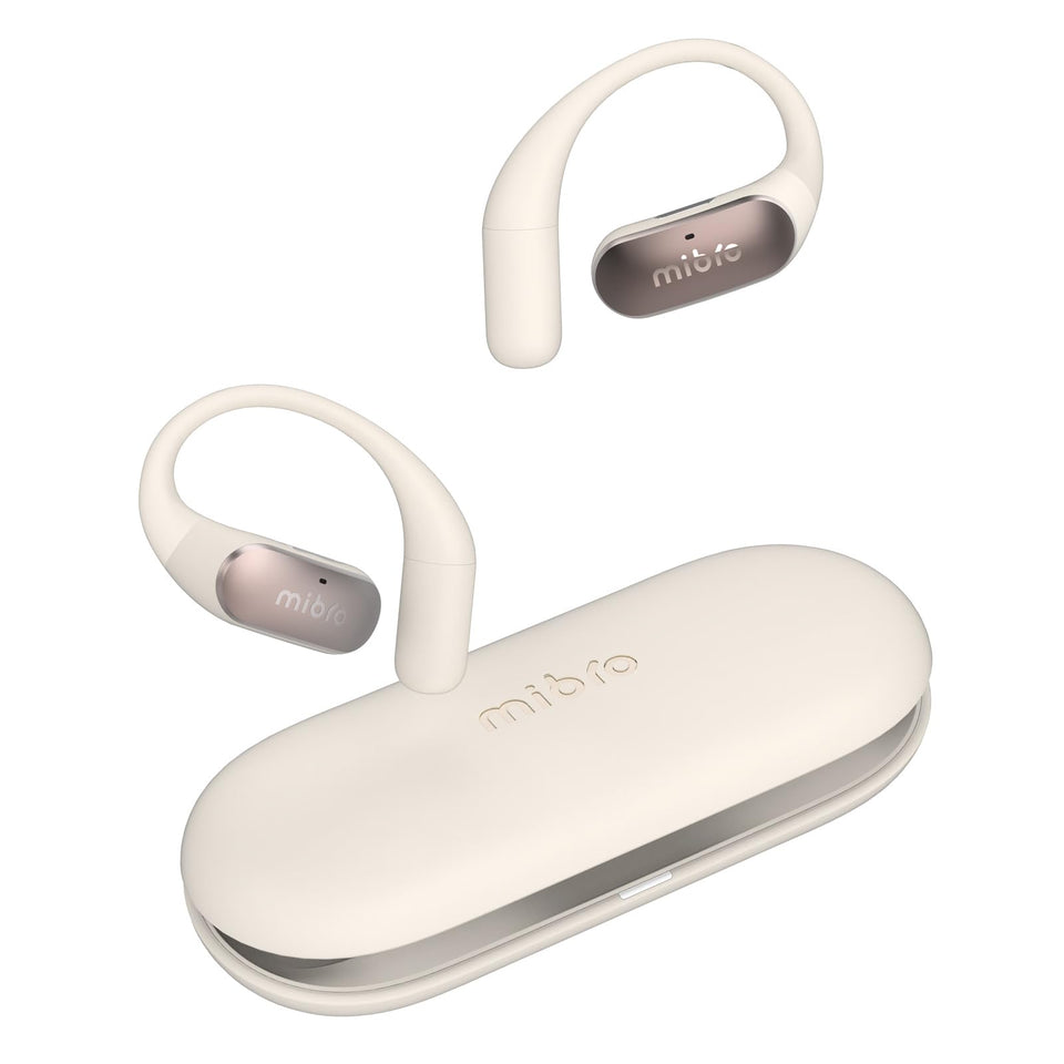 Mibro OpenEar Pro side view in white highlighting open-ear comfort for active wear