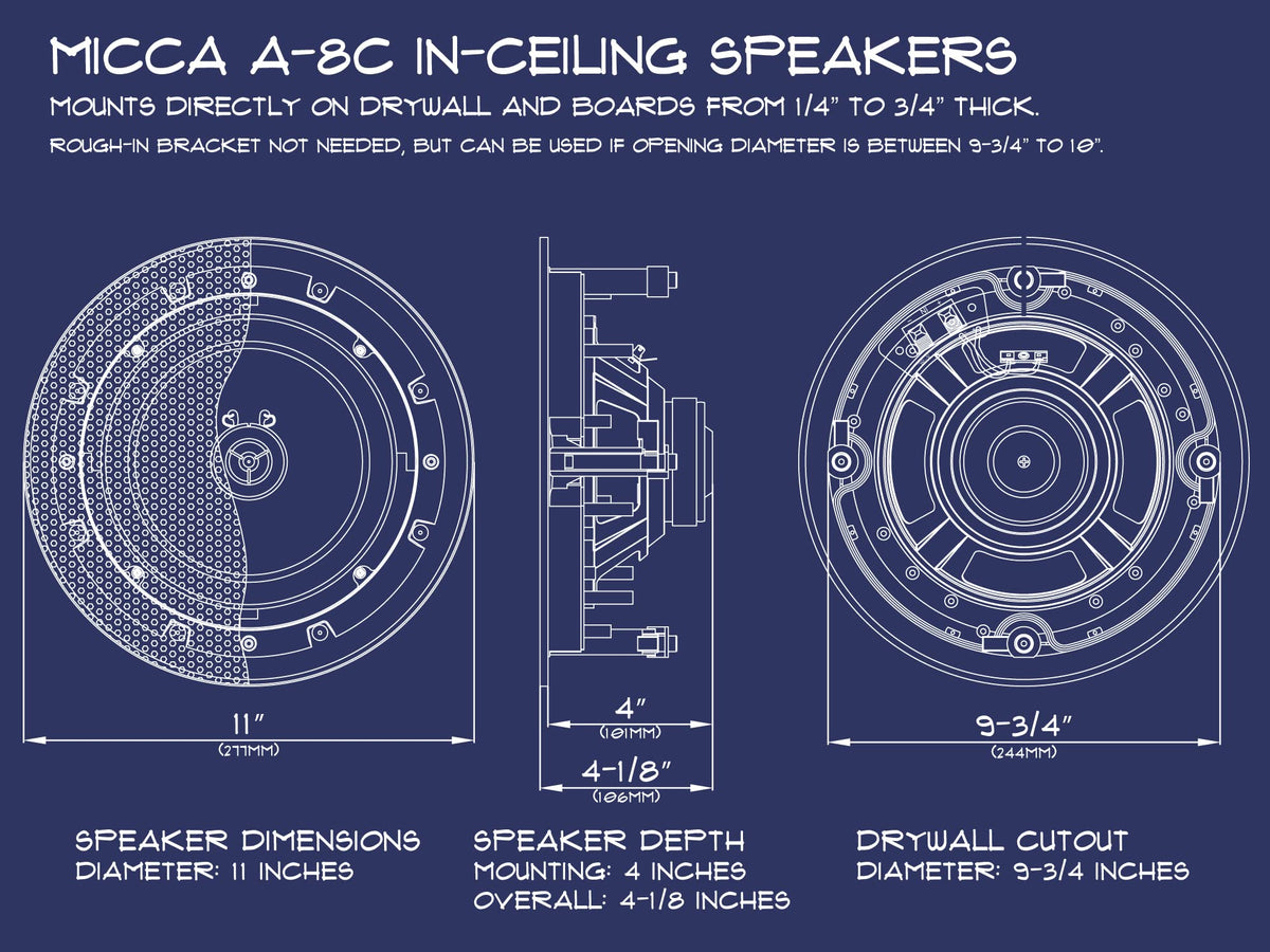 Micca 9 ¾ inch cutout diameter detail for easy fit