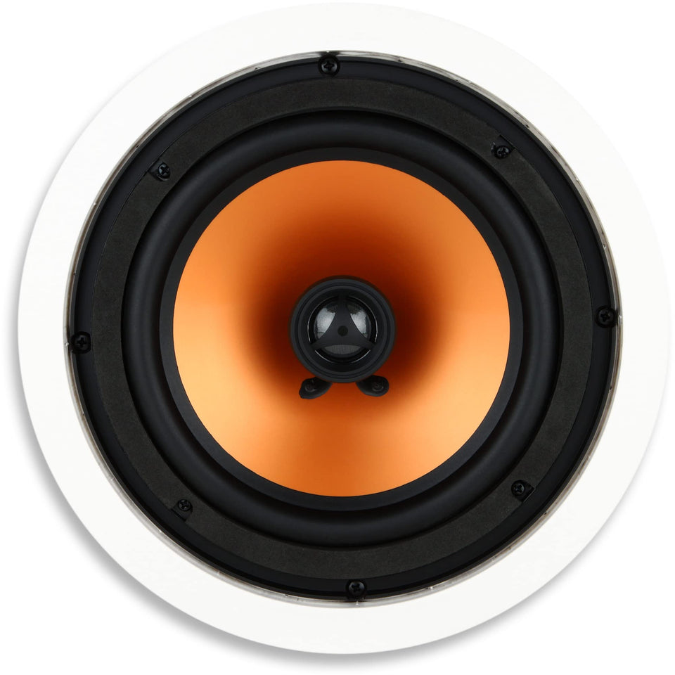 Micca M-8C 8-inch woofer close-up for deep bass and seamless room integration