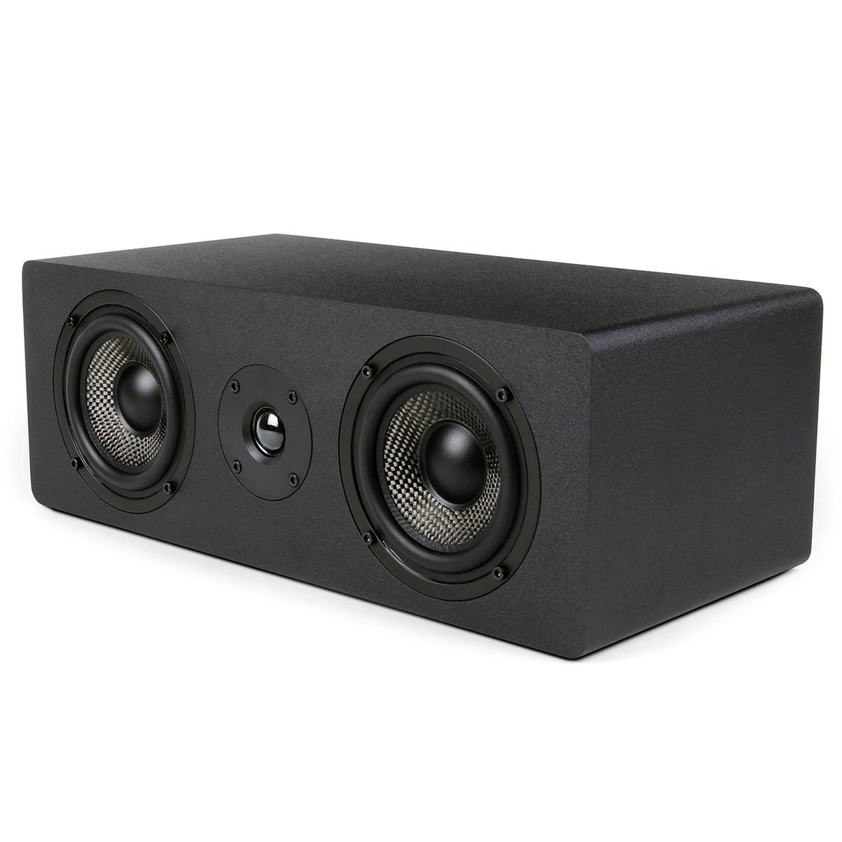 Micca MB42X-C center speaker front view showing compact, room-friendly design for dialogue clarity.