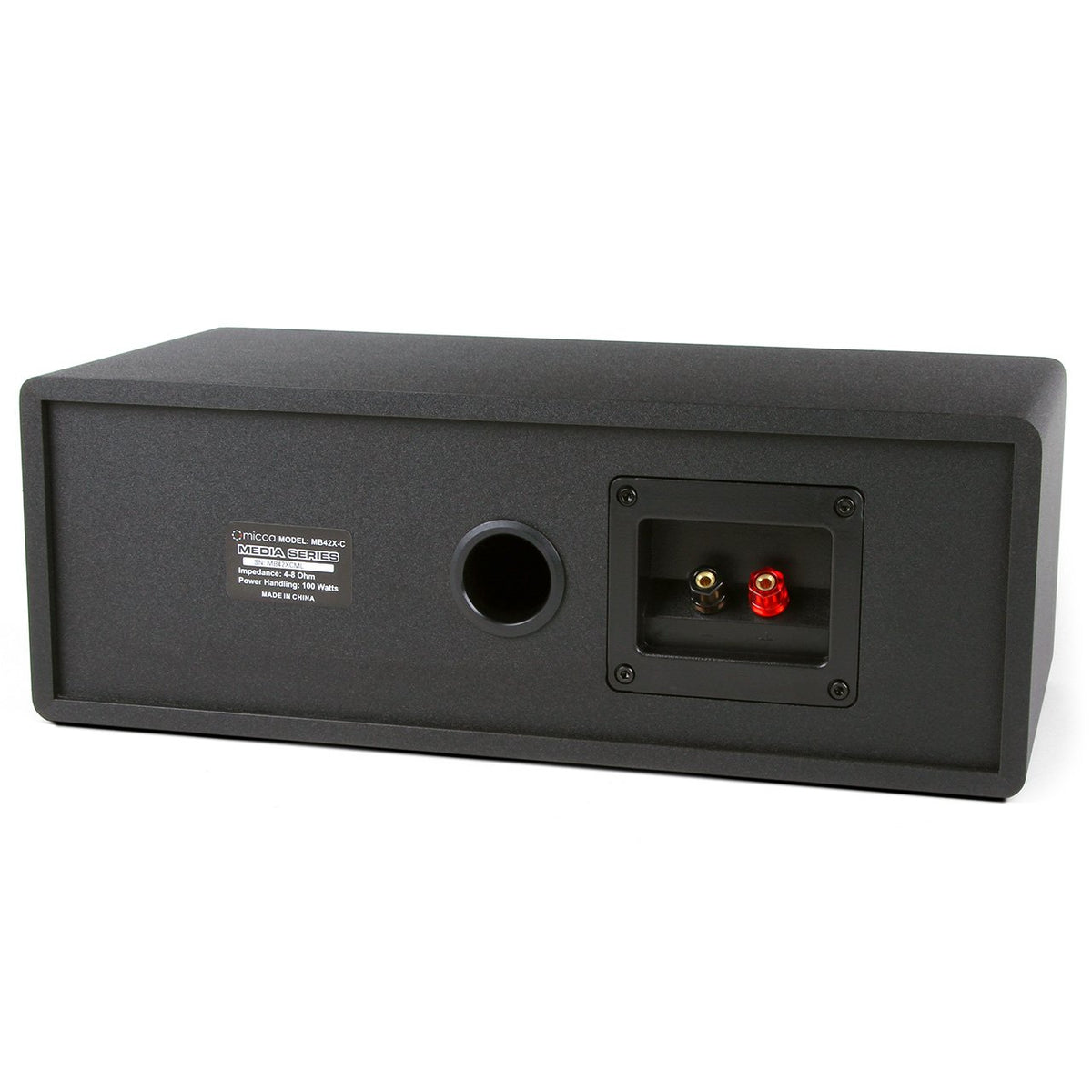 Micca MB42X-C in a living room setup illustrating cinema-like dialogue anchoring.