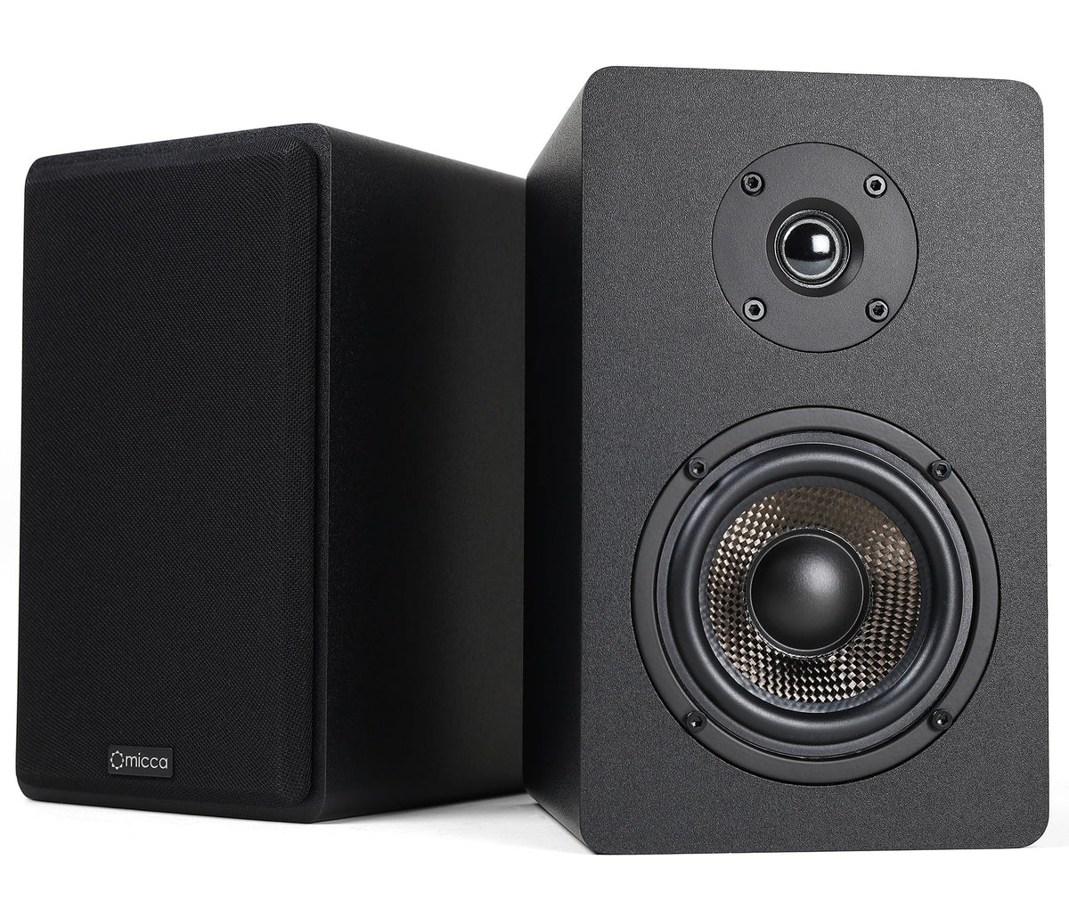 Micca MB42X front view shows clean lines ideal for desks and bookshelves