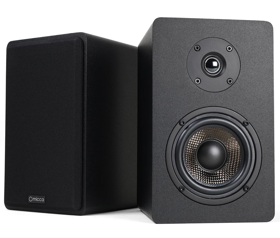 Micca MB42X front view shows clean lines ideal for desks and bookshelves