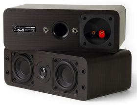 Micca OoO pair on desk in stereo setup, provides immersive listening for desktop or small living rooms