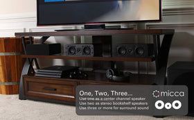 Micca OoO side profile highlighting under 4-inch slim design, saves desk and shelf space