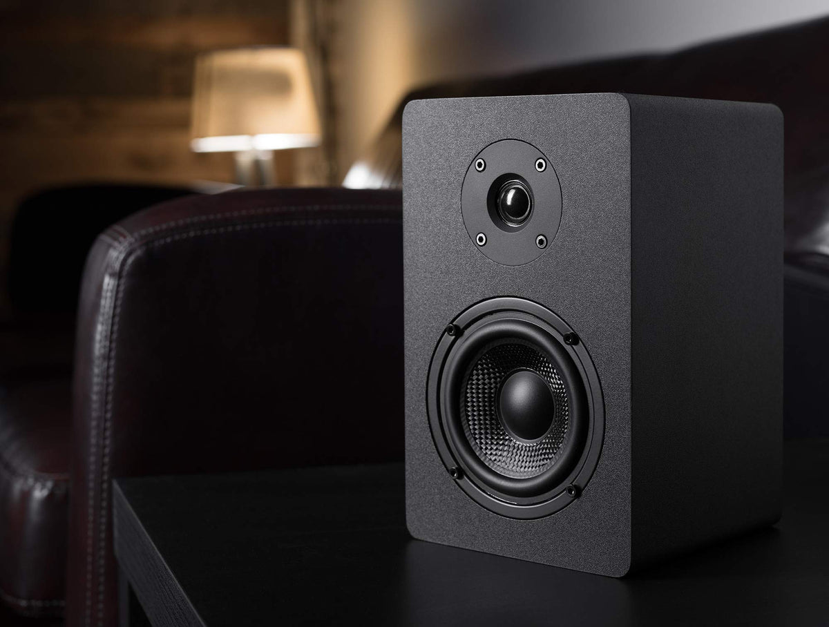 Micca PB42X power connection highlights built-in Class-D amplifier.