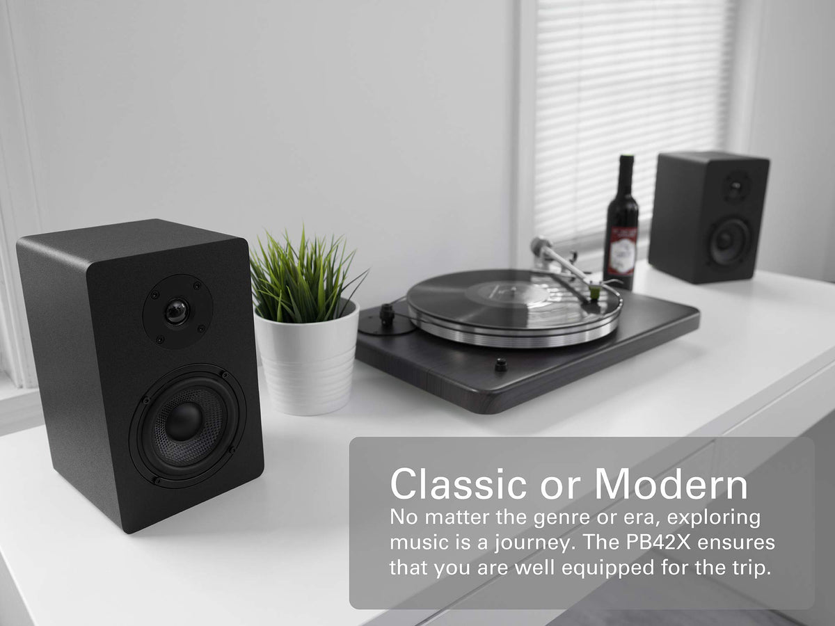 Micca PB42X side panel detail shows slim profile for small rooms.