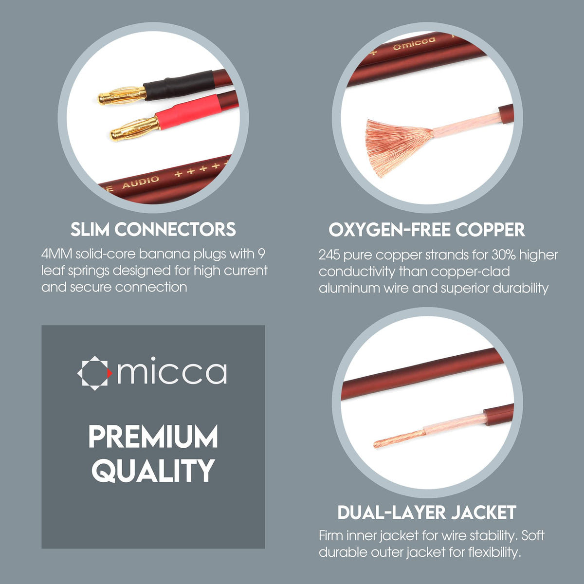Micca banana plug inserted in binding post demonstrating secure connection and neat setup