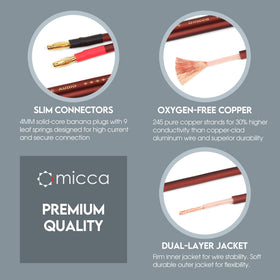Micca banana plug inserted in binding post demonstrating secure connection and neat setup